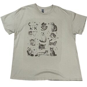 Vintage 90s Tattoo Cat Tshirt Unisex Tan Size XL Retro Kitten Tee Novelty Print